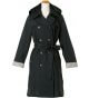 Ladies Double-Breasted Belted Trench Coat in Black with stripes inverted sleeve
