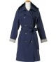 Ladies Double-Breasted Belted Trench Coat in Navy with stripes inverted sleeve